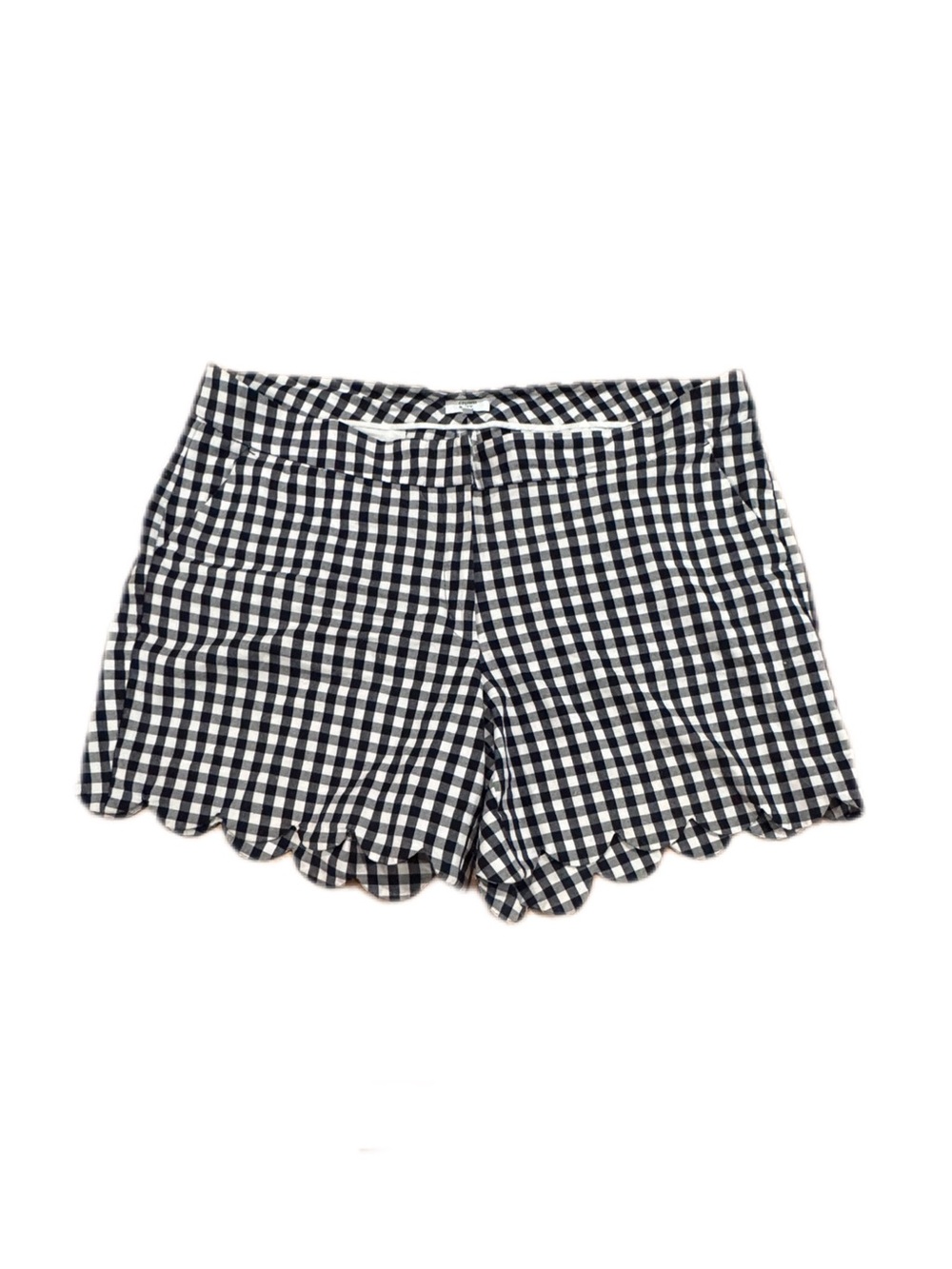 crown & ivy Black and White Gingham Scalloped Hem High Waist Shorts